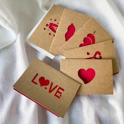 Foldable Kraft Thank You Cards Set: 6 Valentine's Day Greeting Cards with Envelopes