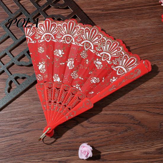 Chinese Style Sturdy Plastic Rib Fan Vintage Lace Folding Portable Floral Pattern Elegant Handheld Lightweight for Tea Wear Hand Dance Performance