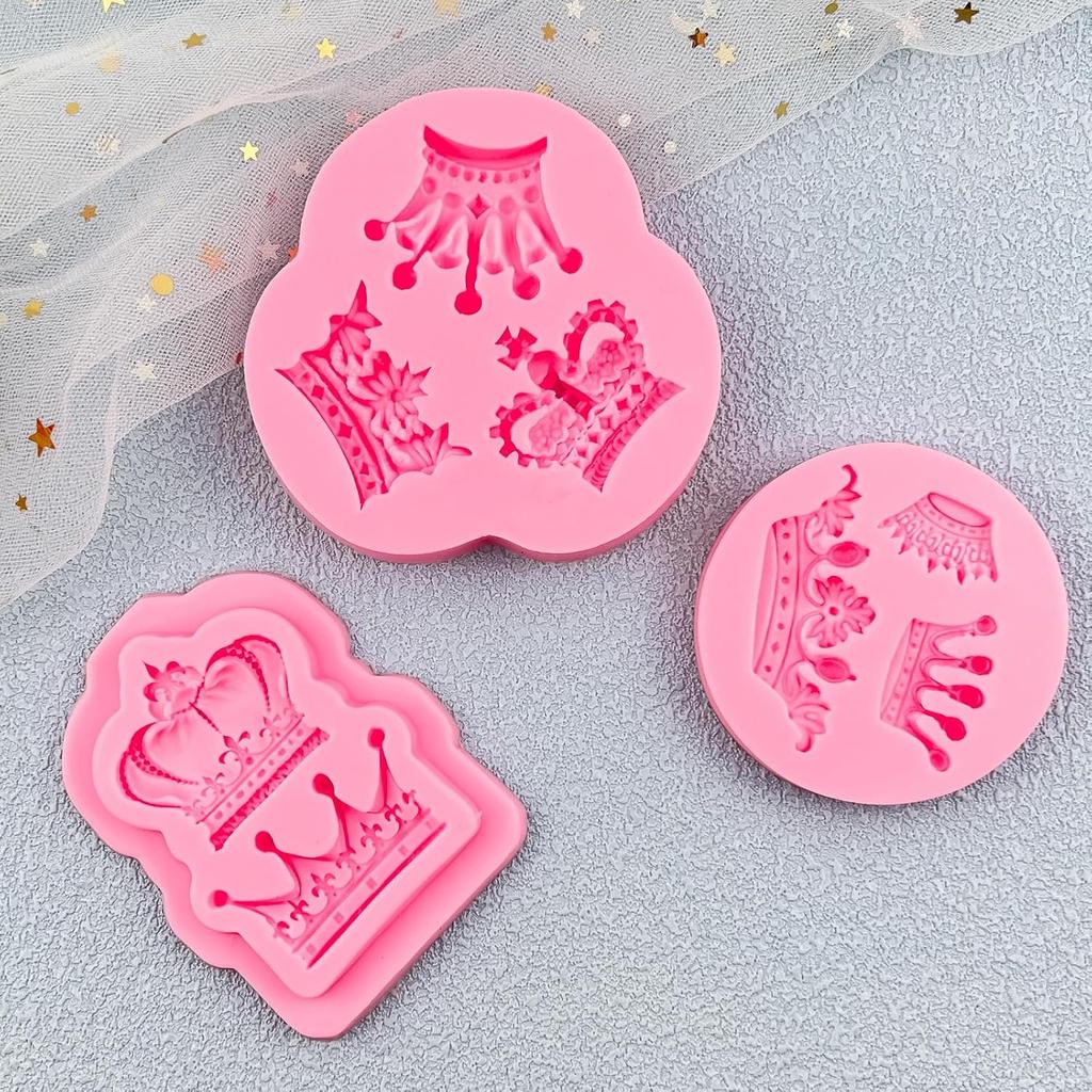 Mini Crown Fondant Molds 3pcs, 3D Crown Chocolate Cake Decorating Silicone Molds, for Dessert Display, Cupcake Toppers, Candy, Sugar Craft, Cookies,