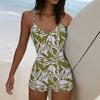 Summer Beach Pool Wear Painted Graffiti  Printed One Piece Boy Short Swimsuit Women Athletic Slim Fit Bathing Suit