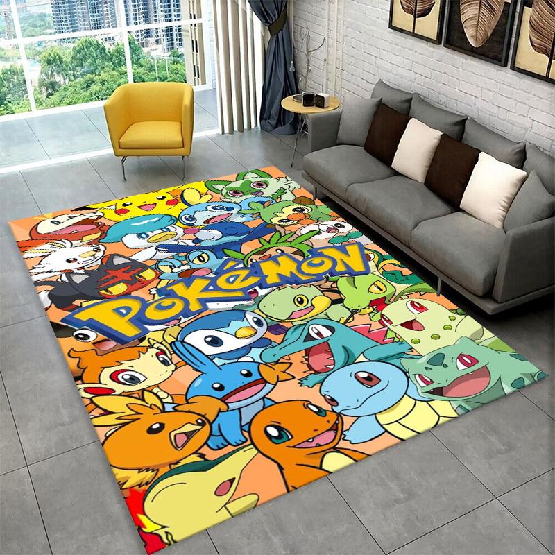 Cute Pokemon Pikachu Cartoon Carpet Rug for Playroom Bedroom Living Room Sofa Home Decor,kid Game Area Rug Non-slip Floor Mat