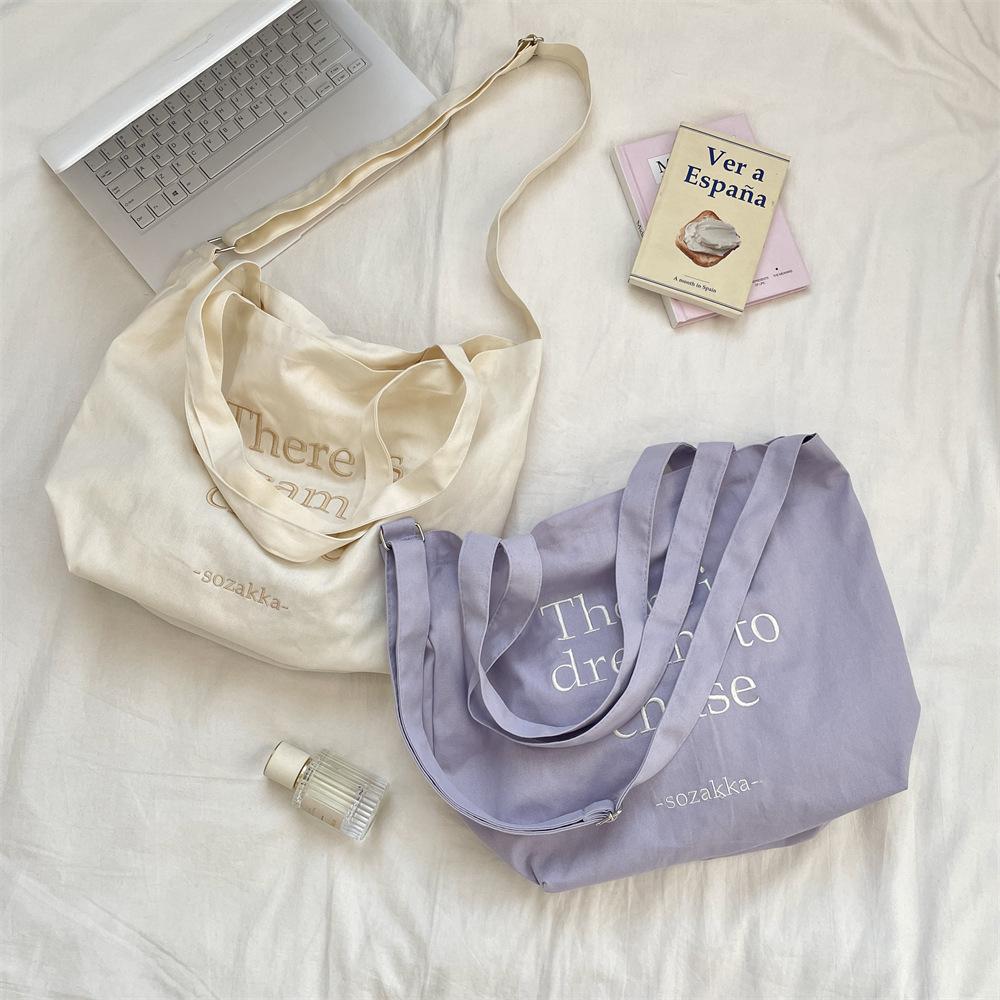 Student canvas bag women's new trendy letter tote bag casual large-capacity shopping bag bag