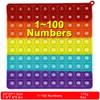 20 cm/7,9 palce 1~100 čísel velké popové matematické hračky, čtvercové barevné stlačovací bublinkové hračky pro vzdělávání