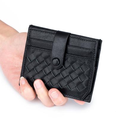 Nouveau porte-monnaie ultra-fin en peau de mouton pliable tissé à la main pour homme, portefeuille court à boucle, petit porte-cartes classique.