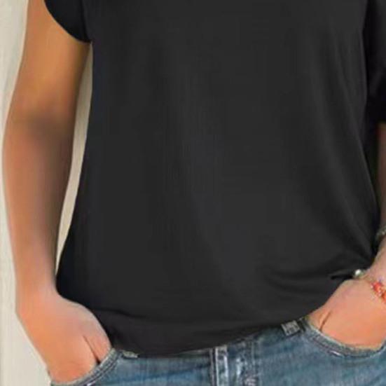 Women T-shirt Skew Collar Asymmetrical Tee Shirt Pure Off-Shoulder Design Color Loose Fit Summer Casual Pullover