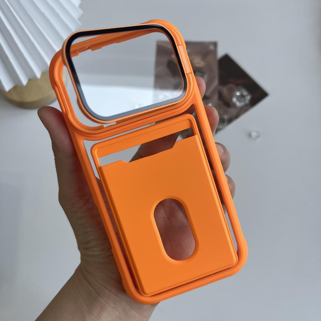 Luxury Card Holder Slot Wallet Photo Pocket Phone Case For iPhone 17 Air 16 15 14 Plus 13 12 11 Pro Max Glass Lens Bracket Cover