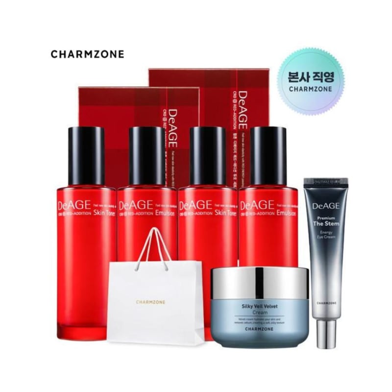 Deage Red Addition Duo Set (2 toners/2 emulsions) + 1 silky velvet cream + 1 eye cream + 1 shopping bag