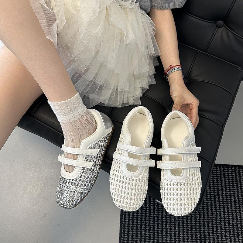 Faux leather mesh little white shoes women's 2025 spring new round head breathable board shoes platform casual sports moral training shoes