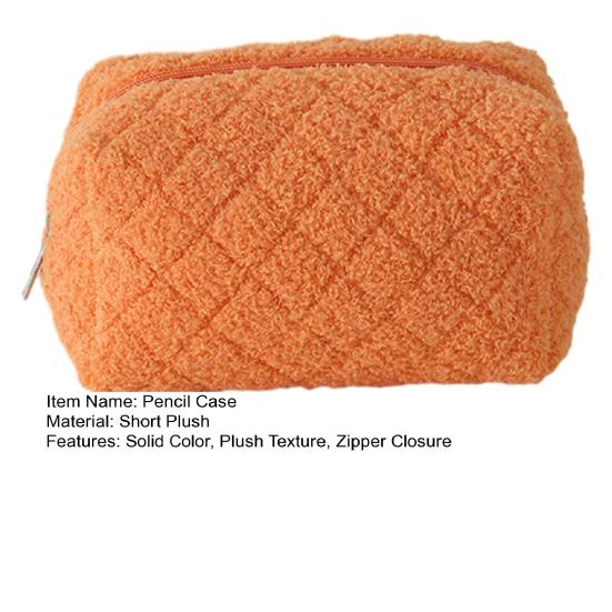 Pen Case Solid Color Large Capacity Zipper Closure Pencil Bag Soft Plush Children Stationery Organizer