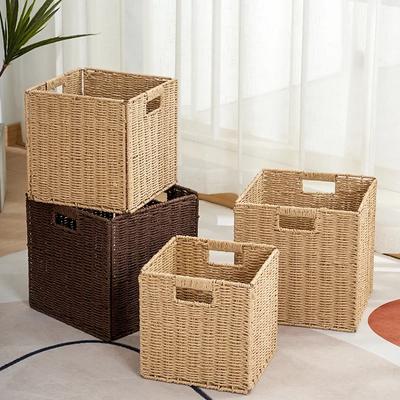 Faltbarer Aufbewahrungskorb aus imitiertem gewebtem Rattan mit Griff für Kleidung, Kleinigkeiten, Spielzeug, Organizer, Wäschekorb, Haushaltsbehälter