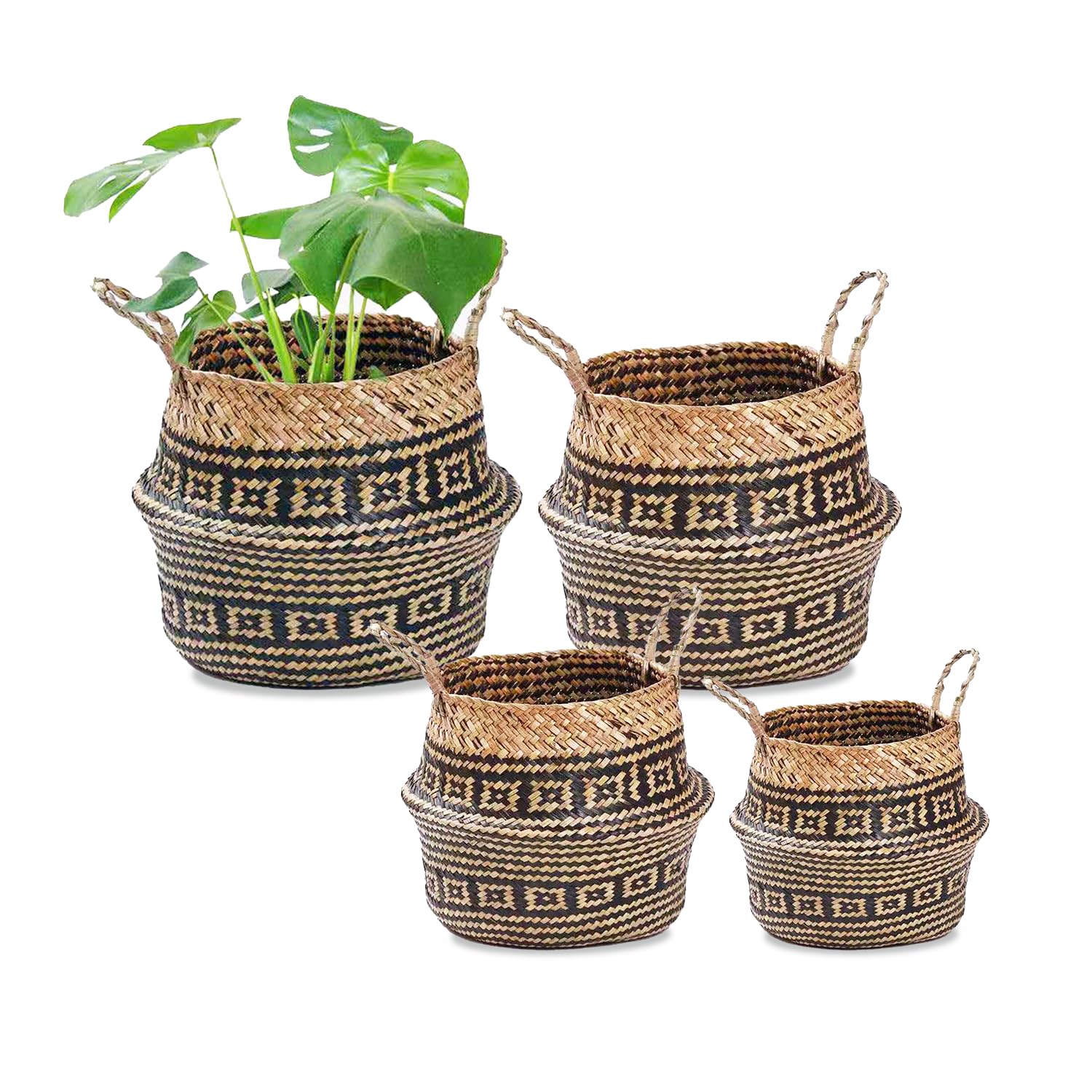 Stylish Pot Size Foldable Straw Black [Cocotier] Cover, 5, 6, 7, 8, 9, Basket, Storage, Pot, Basket, Pattern, (M) чёрный