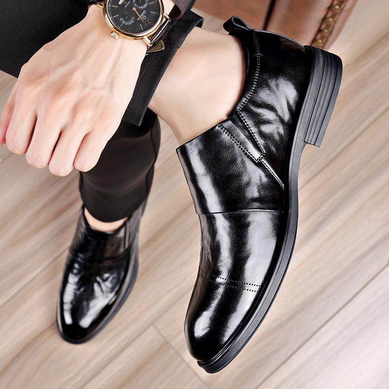 Casual pointed leather shoes men's business dress one pedal spring and summer British wedding groom derby shoes
