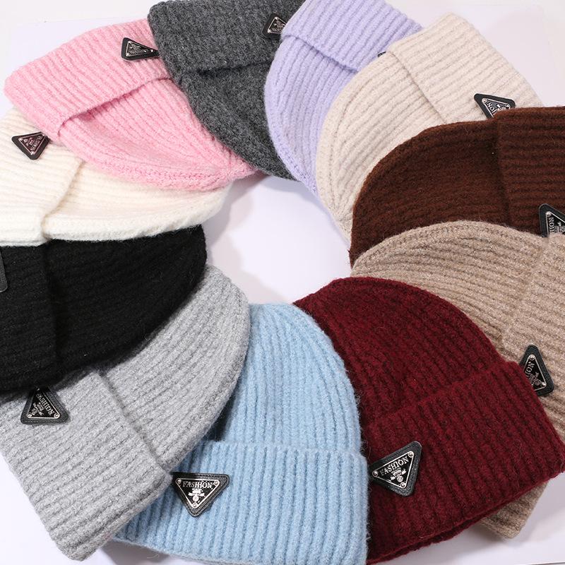 Woolen Hats for Women Triangle Marked Warm Knitted Hats for Couples  Pullover Hats Anti Cold Hats for Men  Autumn and Winter.