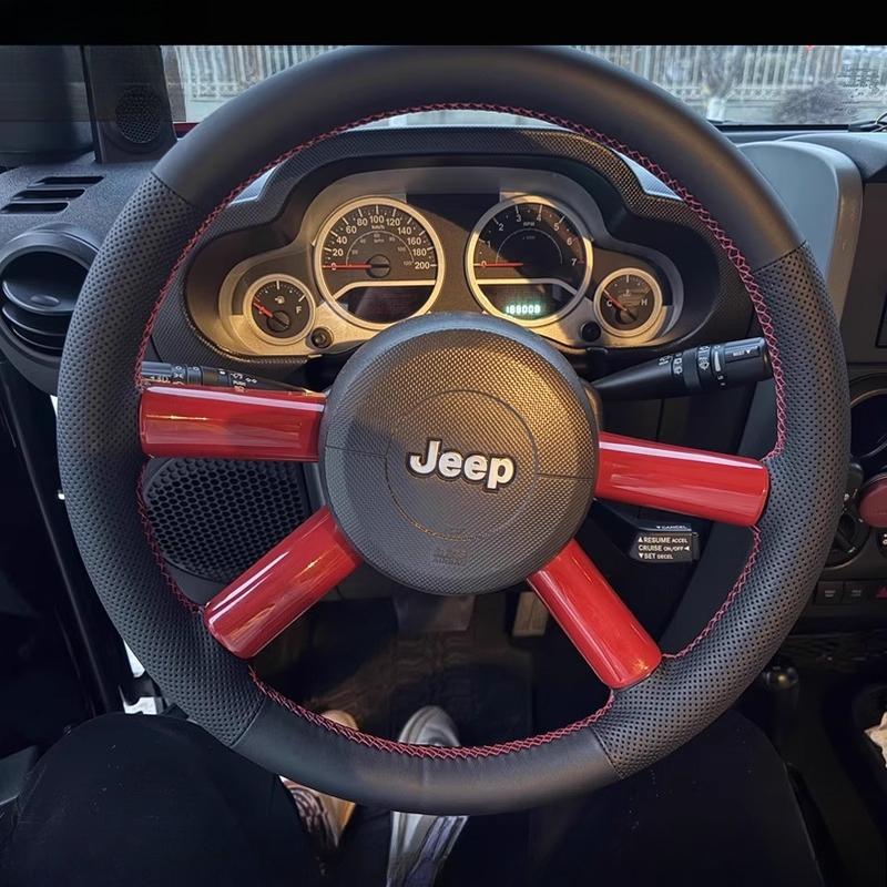 

Hand-stitched Black leather non-slip car steering wheel cover For Jeep Wrangler (JK) 2007 2008 2009 2010 2011 Parts Perforated leather
