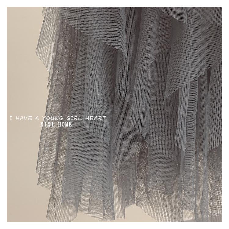 Irregular Mesh Women's Skirt Autumn/Winter 2025: Multi-Layer Cake Puffy Long Skirt, Super Fairy Temperament Dress