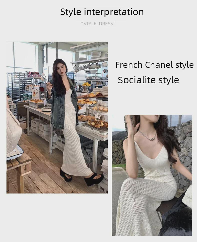 Women's Summer White Knitted V-Neck Suspender Dress - Slim, Sexy, Pure Desire Style