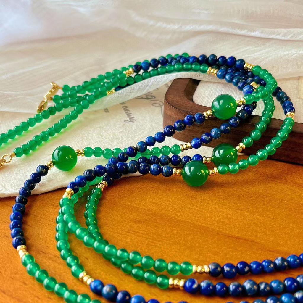 Retro New Niche Design Dark Blue Natural Lapis Lazuli Natural Chalcedony Contrasting Collarbone