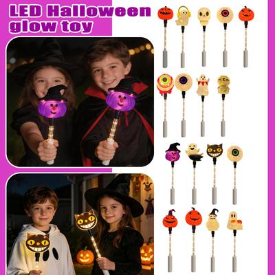 LED Light Up Skull Wand for Halloween Party Trick or Treat Safety Glow Stick Flashing Toy for Costumes and Gifts No Batteries Included