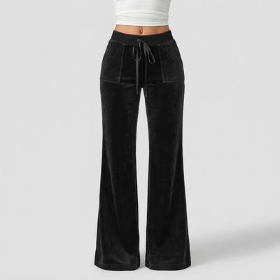 Women'S Simple And Elegant Velvet Casual Pants For Spring And Summer Drawstring Slimming Wide-Leg Trousers