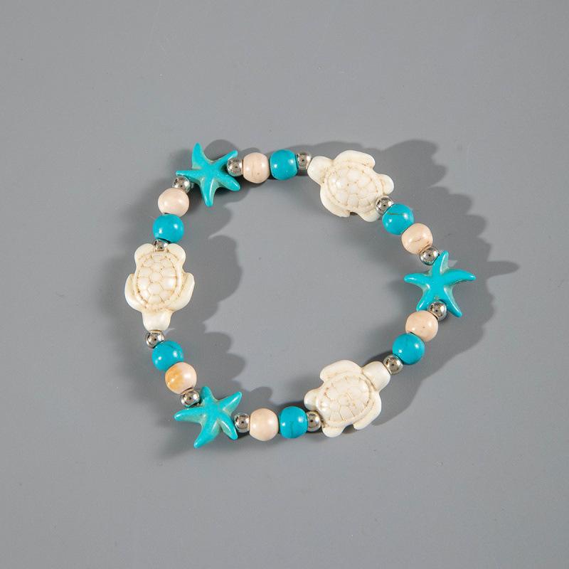 Bohemian Starfish Turtle Elastic Bracelet, Summer Vacation Wind Shell Adjustable Hand Rope Jewelry for Women