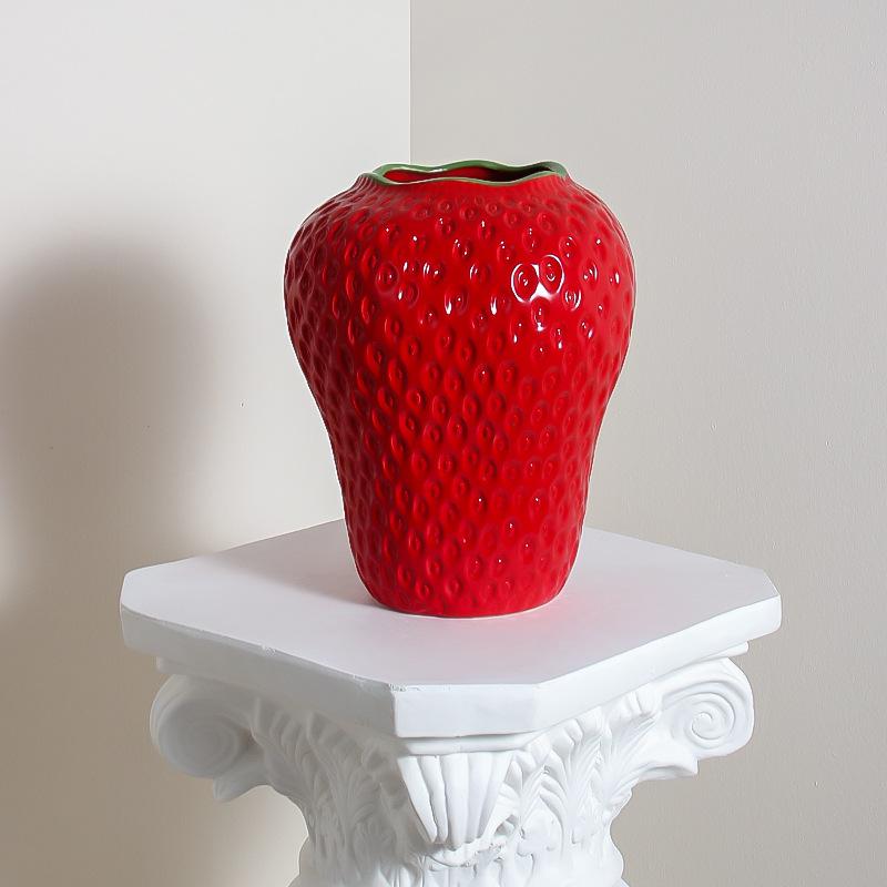 Strawberry Shape Ceramic Vase, High-End Hydroponic Flower Container, Nordic Minimalist Desk Decor for Living Room