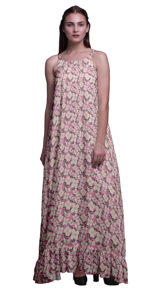 Bimba Light Pink4 Floral Leaves & Cardamine Nightgowns For Women Rayon Printed Spaghetti Strap Womens Nightwear Lingerie