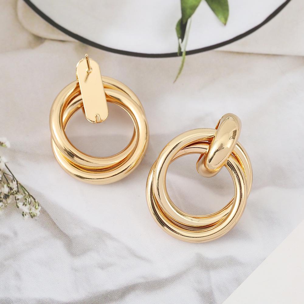 2024 Trendy Geometric Gold Hoop Earrings: Exaggerated Retro Style for Women