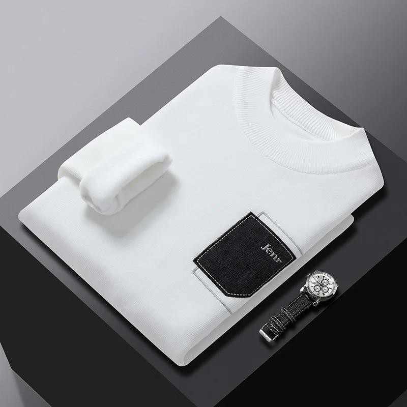 Men's Winter Sweater Warm Fluffy Lining Slim Fit Pullovers Knitwear Men Long Sleeve Men's Clothing