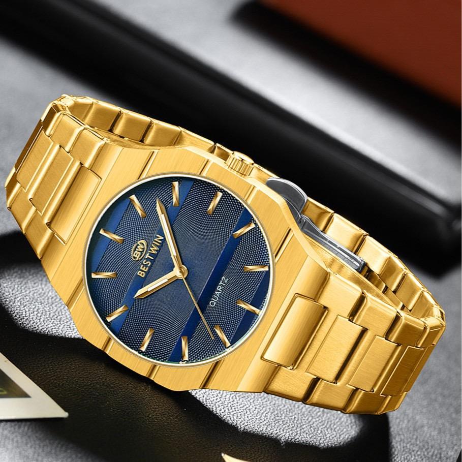 BESTWIN Luxury Brand Watches for Men Thin Business Men's Watch Stainless Steel Strap Wristwatches Clock Reloj