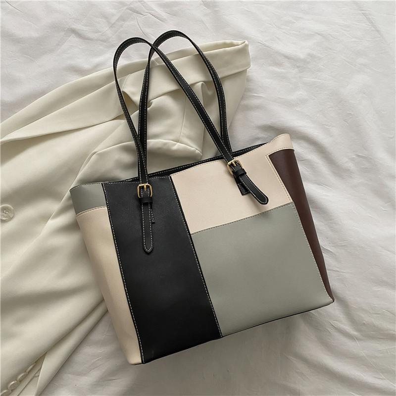 Chic Urban Minimalist Pu Bucket Bag With Contrast Stitching And Multiple Color Options серый