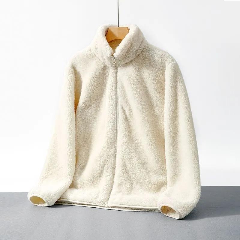 

Двусторонняя флисовая куртка Флис Полар осень и зима Плюс флисовый топ Флис коралловый Теплый Утолщенный Воротник-стойка Кардиган на молнии XXXXL белый