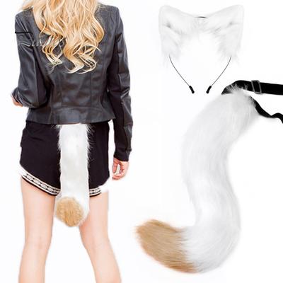 Fox Tail Headdress Χειροποίητο Simulation Simulated Fox Tail Ear Set Halloween Cosplay Στολή Fluffy Fox Tail