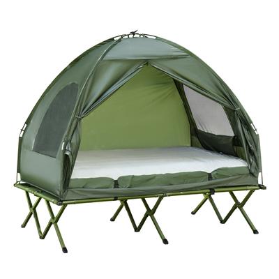 Camping Tent Set for 2 People with Camp Bed and Air Mattress Green