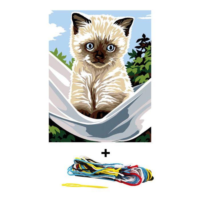 Kit Canevas complet Le Petit chat siamois 14 x 18 cm