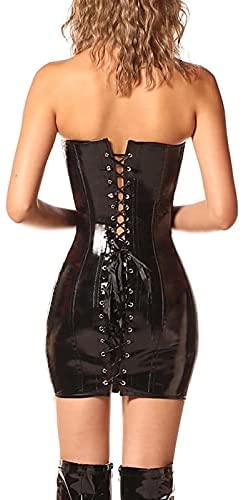 DOKiDOKi Enamel Corset Dress (Black) Lace-Up Bodysuit Cosplay Costume for SM, Dominatrix, Bondage, Punk Rock, and Sexy