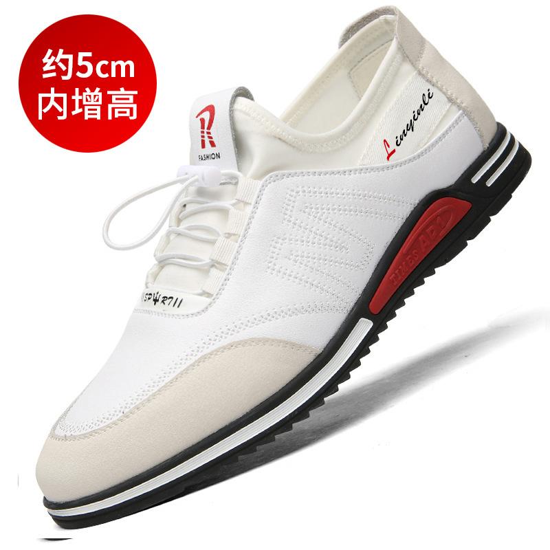 Sapatos de couro masculinos couro de vaca aumento interno de altura sapatos masculinos ocos respiráveis sapatos esportivos e de lazer sola macia respirável sapatos da moda