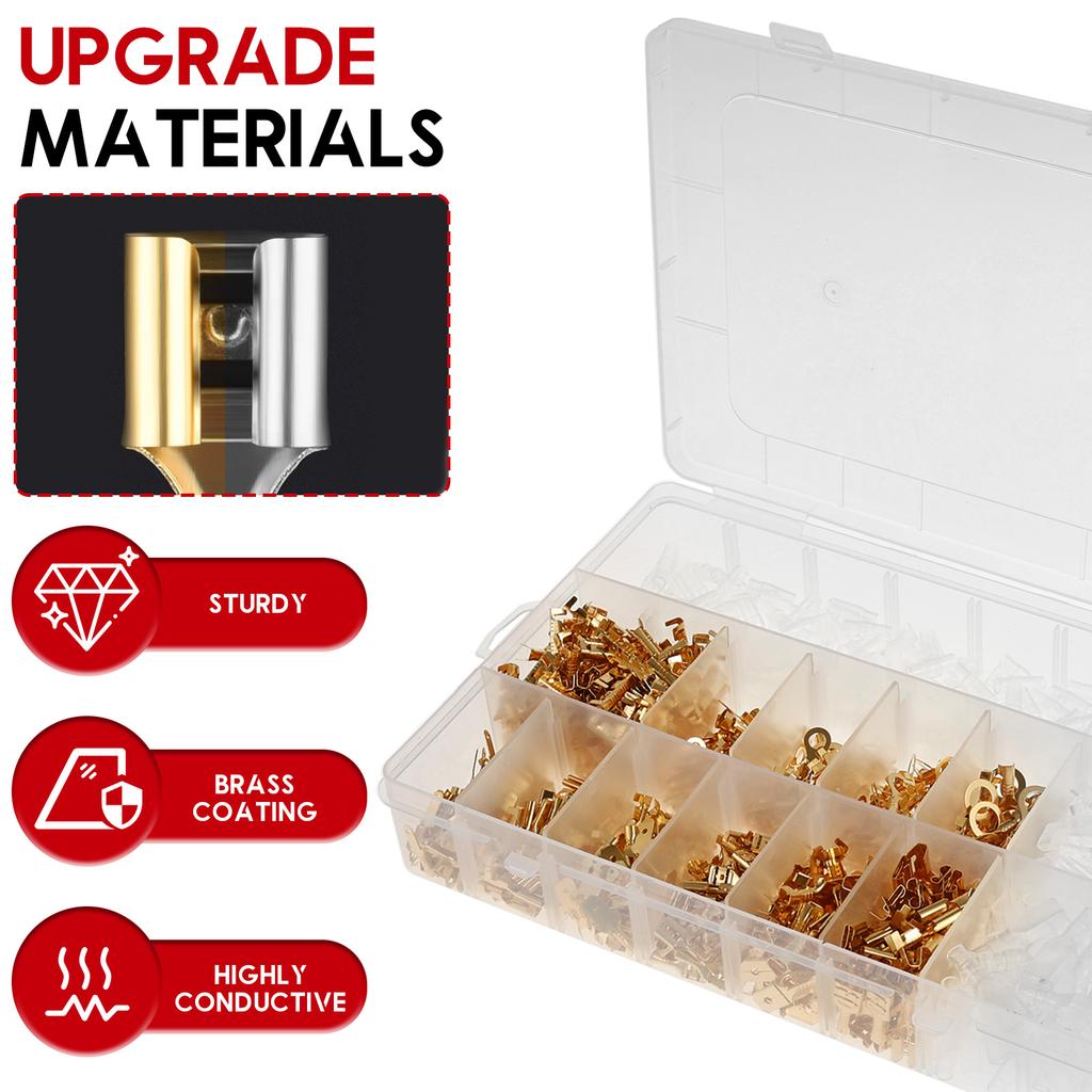 1000Pcs Brass Wire Connector Kit Good Conductivity Cable Terminal Set Excellent Insulation Brass Wire Lug for Car Truck Boat