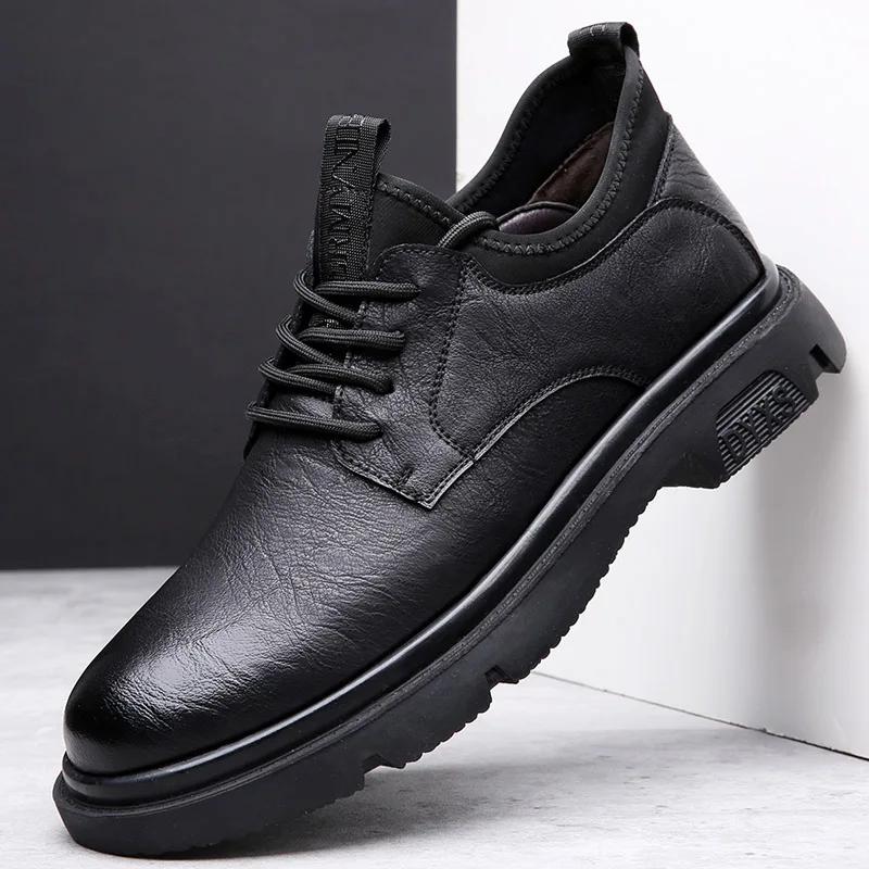 Spring   Men's Casual Shoes Business Genuine Leather Shoes Outdoor Non-slip Soft Sole Hiking Shoes for Man Big Size 38-48