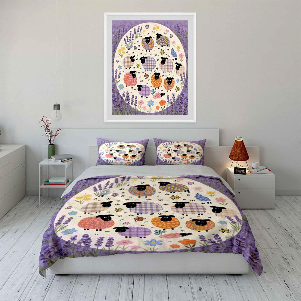 Colorful Sheep Pastoral Decor Soft Comfortable Duvet Cover Bedding Set Included 1*Duvet Cover & 2*Pillowcases, Gift