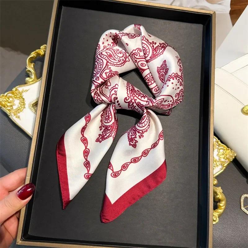 70cm Design Hair Bands Square Scarves Fashion Print Satin Silk Scarf for Women Neckerchief Wrist Wraps Lady Ribbon Shawl Foulard