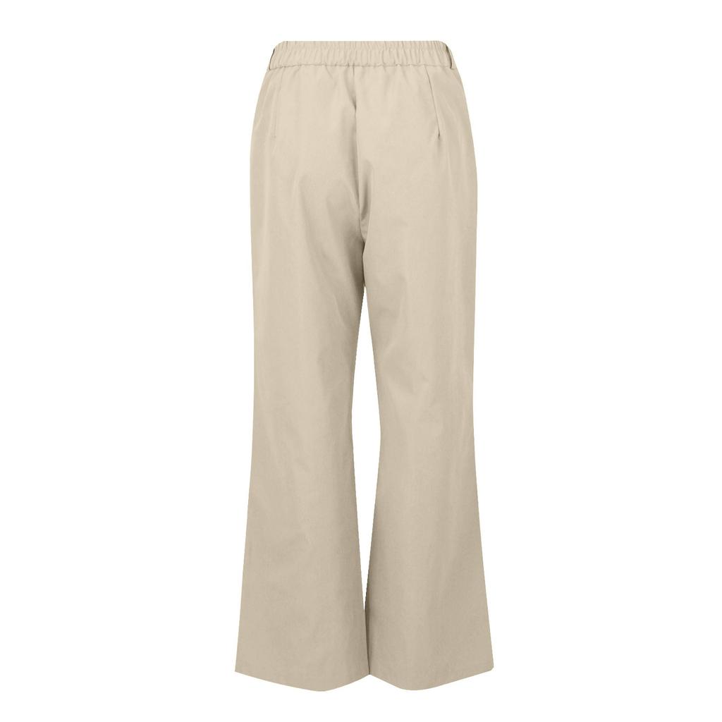 Women's Color Casual Wide Leg High Waist Button And Zipper Elastic Waist Pants With Pockets