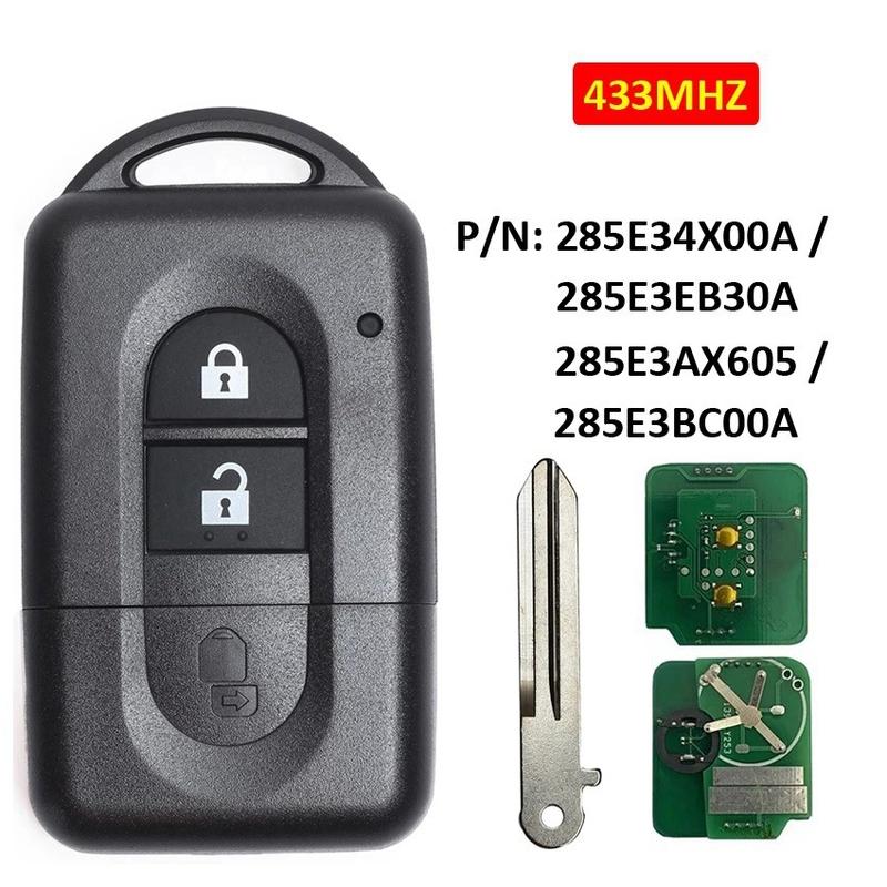 Car Keyless Entry Remote Key with 2 Button 43 Hz ID46 Chip for Nissan X-Trail Qashqai Pathfinder 285E34X00A 285E3EB30A
