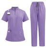 Stand-up Collar Zipper Doctor and Nurse Work Uniform Surgical Gown Straight Pants Solid Color Suit