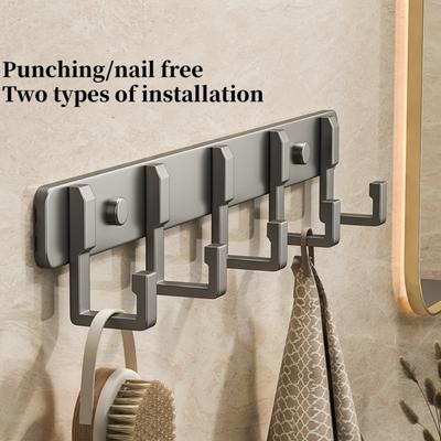 1PCS Aluminum Alloy Gray Hook Bathroom Towel Hook Iiving Room Door Back Clothes Hook Simple Black Storage Hook Saves Space