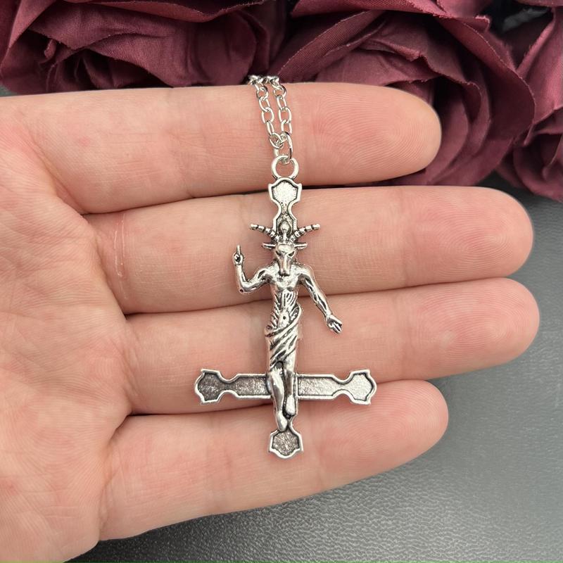 Goth Satanic Baphomet Inverted Cross Pendant Náhrdelník vzhůru nohama kříž Satan Démon Ďábel Lucifer šperky