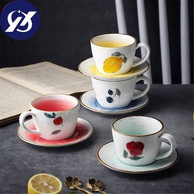 175ML Ceramic Coffee Cup and Saucer Set Afternoon Tea Cup Porcelain Milk Cup Hand-painted Lemon