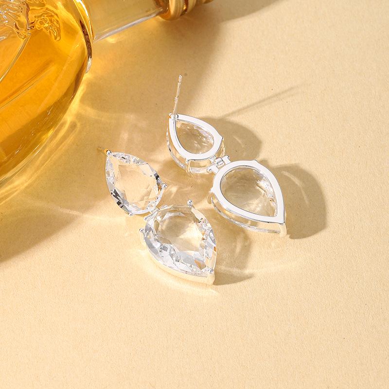 Elegant Double-Layer Pear-Shaped Rhinestone Earrings for Weddings & Parties - Light Luxury Water Drop Zircon, Long Dangle Design