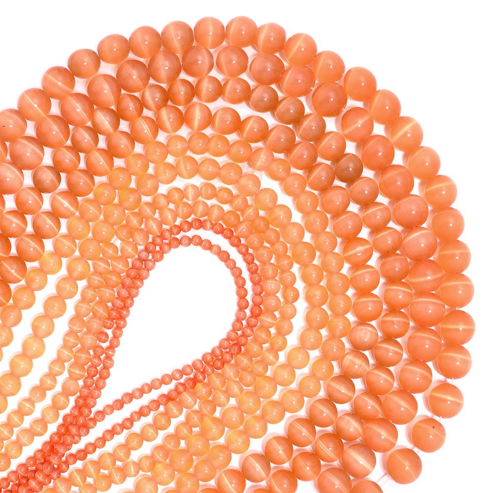 1 Strand Champagne Color Cat Eye Stone Beads Natural Stone Beads Round Loose Beads For Jewelry Making DIY Bead Bracelet Necklace