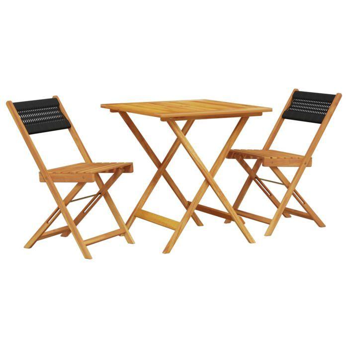 VidaXL Ensemble de bistro 3 pcs noir polypropylène et bois massif, ensemble de bistro de jardin, ensemble de balcon, 3281865