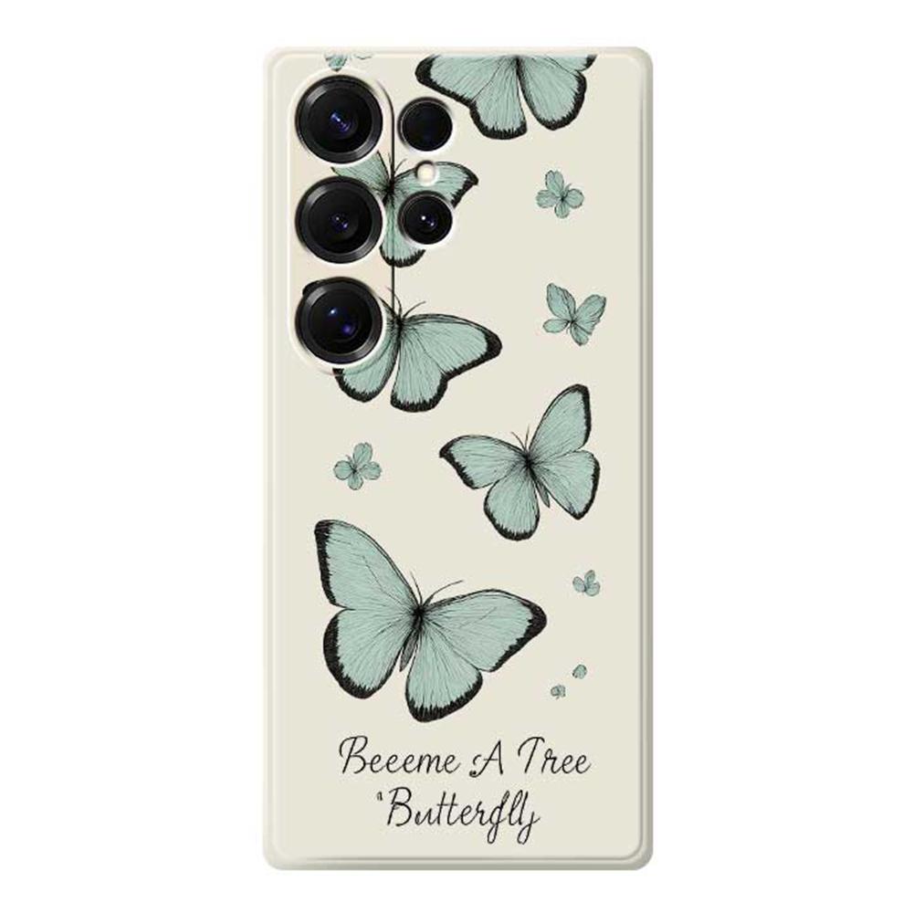 For Samsung Galaxy S25 Ultra Case Green Butterfly Pattern Printing Straight Edge TPU Phone Back Cover